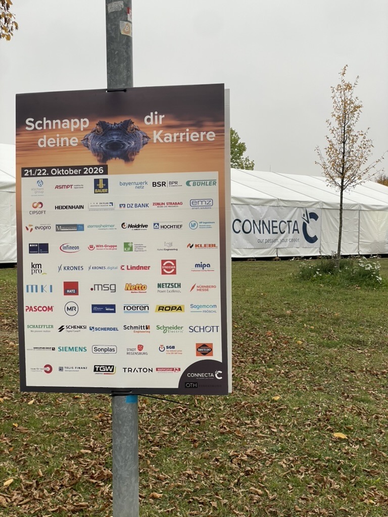 Plakat der CONNECTA 2026 „Schnapp dir deine Karriere“ mit den Logos der ausstellenden Firmen, darunter MKI